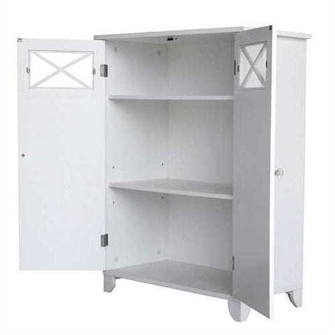 Image of White 2-Door Bathroom Floor Cabinet with Adjustable Storage Shelf