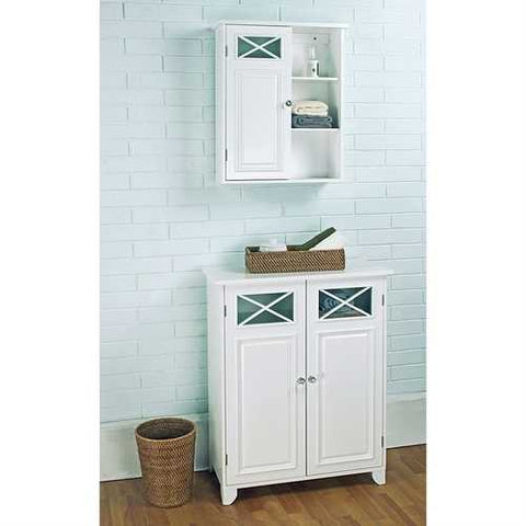 Image of White 2-Door Bathroom Floor Cabinet with Adjustable Storage Shelf