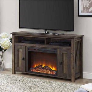 50-inch TV Stand in Medium Brown Wood with 1,500 Watt Electric Fireplace