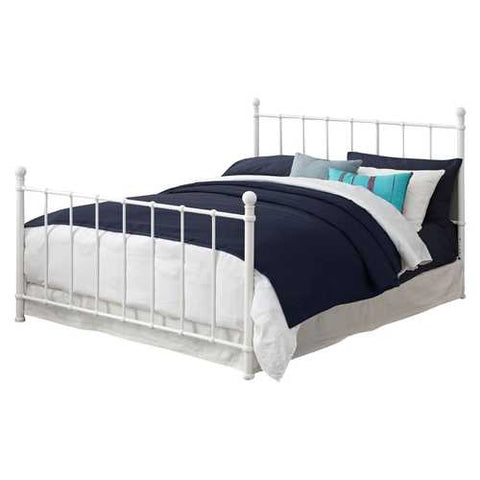 Image of Full size White Metal Platform Bed Frame with Headboard and Footboard