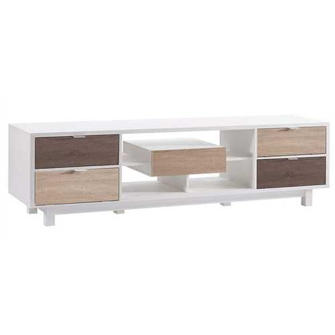 Image of Modern 70-inch White TV Stand Entertainment Center with Natural Wood Accents