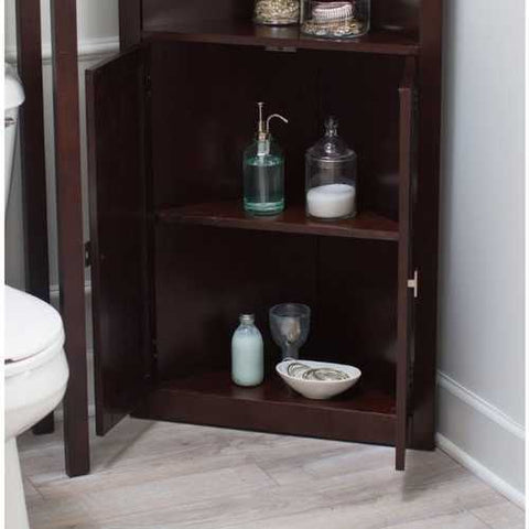 Image of Espresso Corner Bathroom Linen Cabinet with Shelves