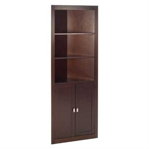 Image of Espresso Corner Bathroom Linen Cabinet with Shelves