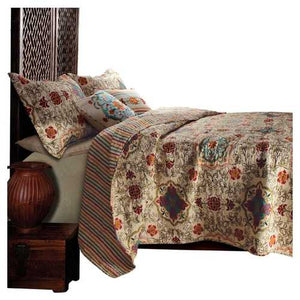 Full / Queen 5 Piece Oversized Cotton Quilt Set with Bohemian Motifs