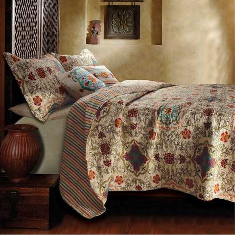 Image of Full / Queen 5 Piece Oversized Cotton Quilt Set with Bohemian Motifs