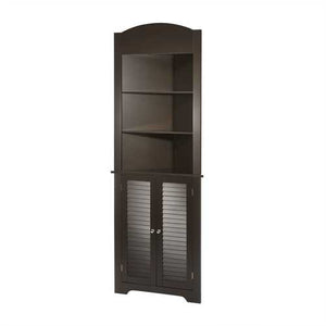 Espresso Bathroom Linen Tower Corner Towel Storage Cabinet with 3 Open Shelves