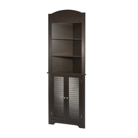 Image of Espresso Bathroom Linen Tower Corner Towel Storage Cabinet with 3 Open Shelves