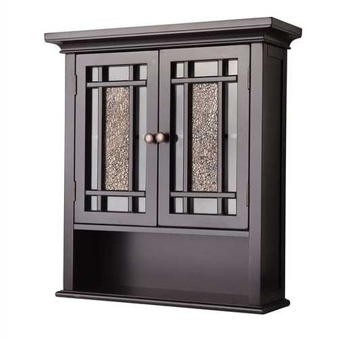 Image of Espresso Bathroom Wall Cabinet with Amber Mosaic Glass Accents