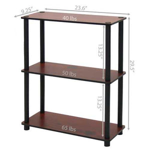 Dark Cherry and Black 3-Tier Shelves Display Bookcase