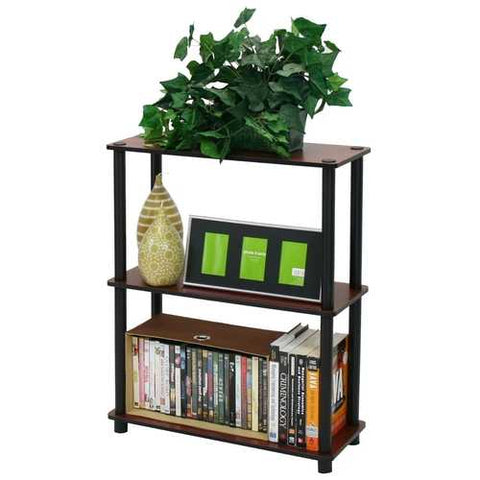 Image of Dark Cherry and Black 3-Tier Shelves Display Bookcase