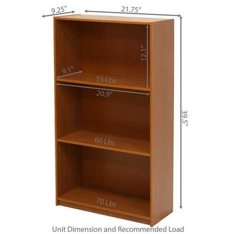 Image of Light Cherry Finish 3-Tier Storage Shelves Bookcase