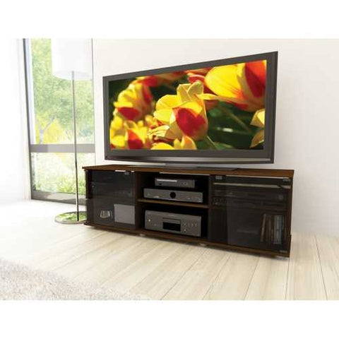 Image of Contemporary Brown TV Stand with Glass Doors - Fits TV's up to 64-inch