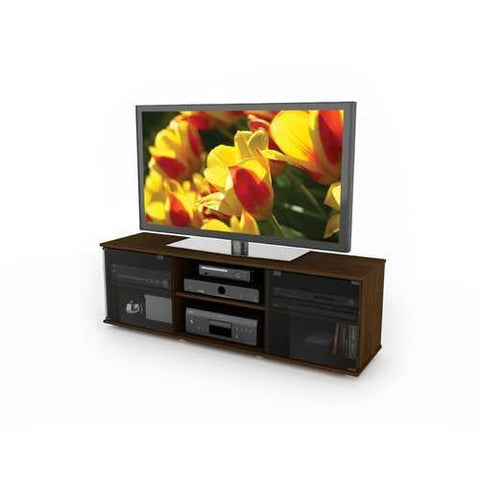 Image of Contemporary Brown TV Stand with Glass Doors - Fits TV's up to 64-inch