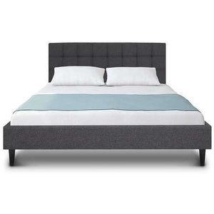 Full size Grey Mid-Century Modern Upholstered Platform Bed Frame with Headboard