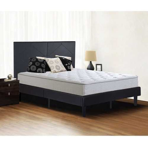 Image of Full size Black Faux Leather Platform Bed Frame with Upholstered Headboard