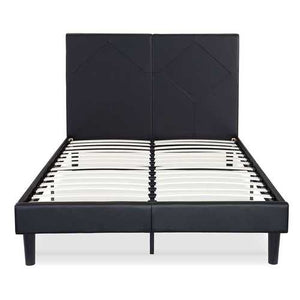 Full size Black Faux Leather Platform Bed Frame with Upholstered Headboard