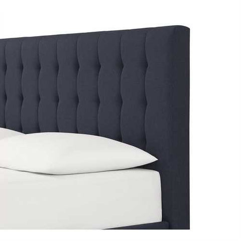 Image of Full Blue Linen Upholstered Platform Bed with Headboard