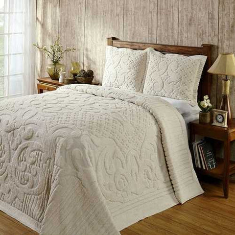 Image of Full size 100-Percent Cotton Chenille Bedspread in Ivory