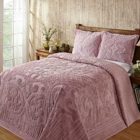 Image of Full size 100-Percent Cotton Chenille Bedspread in Pink - Machine Washable