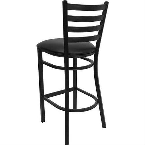 Image of Black Metal Ladder-Back Restaurant Style Bar Stool