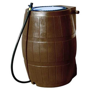 50-Gallon Brown UV Resistant Plastic Rain Barrel with 3-Ft Hose and Shutoff Valve