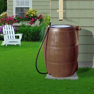 50-Gallon Brown UV Resistant Plastic Rain Barrel with 3-Ft Hose and Shutoff Valve