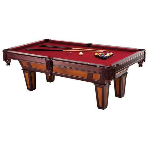 Image of 7 Ft Pool Table with Red Burgundy Wool Top and Fringe Drop Pockets