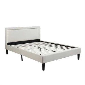 Full size Modern Classic Upholstered Platform Bed with Ivory Linen Padded Headboard