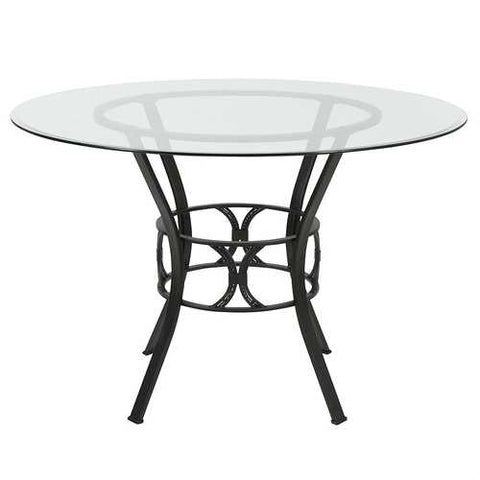 Image of Contemporary 45-inch Round Glass Dining Table with Black Metal Frame