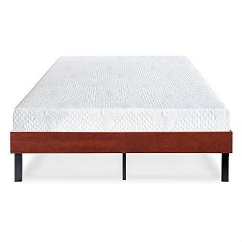 Image of Full size Sturdy Metal Platform Bed Frame with Cherry Finish Wood Sides