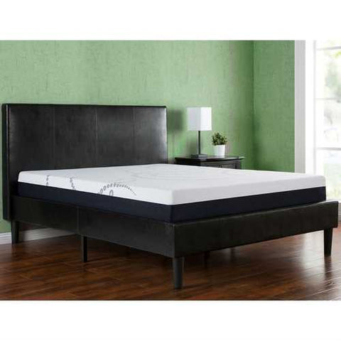 Image of Full size Dark Brown Faux Leather Upholstered Platform Bed with Headboard