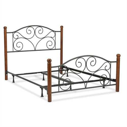 Image of Full size Complete Metal Bed Frame with Wood Post Headboard and Footboard in Matte Black Finish