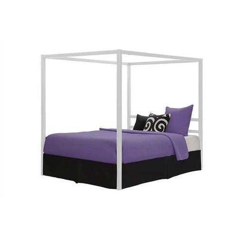 Image of Full size Modern White Metal Canopy Bed Frame