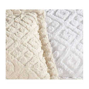 Full size Beige Chenille Cotton Bedspread with Fringe Edges