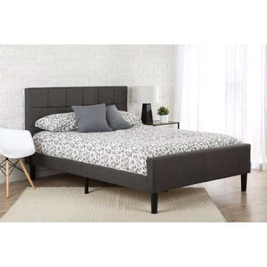 Full size Dark Grey Upholstered Platform Bed with Headboard and Footboard