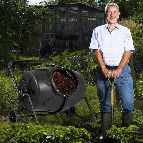 Image of Outdoor Mobile 50-Gallon Compost Bin Tumbler on Wheels