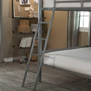 Full over Full size Bunk Bed with Ladder in Silver Metal Finish