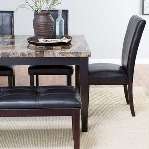 Traditional 6-Piece Dining Set with Faux Marble Top Table 4 Chairs and Bench