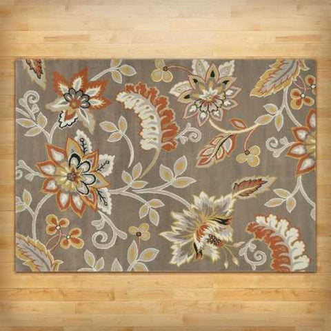 Image of 5'2" x 7'2" Tufted Cotton Area Rug Neutral Beige Yellow Orange Floral Pattern