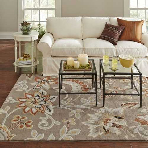 Image of 5'2" x 7'2" Tufted Cotton Area Rug Neutral Beige Yellow Orange Floral Pattern