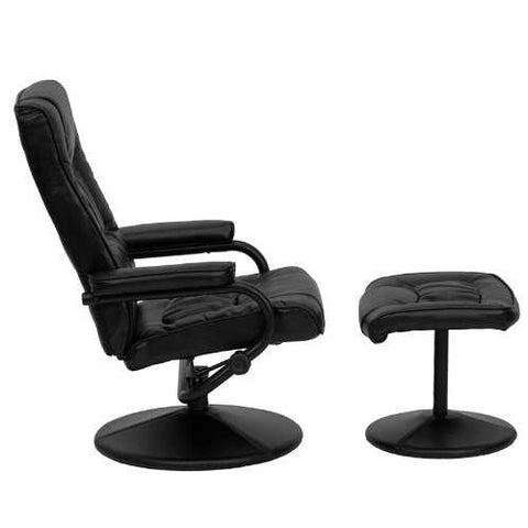 Image of Black Faux Leather Recliner Chair with Swivel Seat and Ottoman