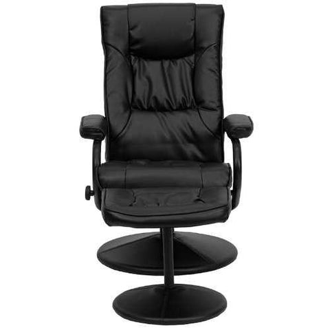 Image of Black Faux Leather Recliner Chair with Swivel Seat and Ottoman