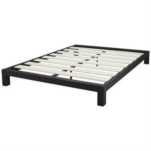 Full Black Metal Platform Bed Frame with Wide Wood Slats