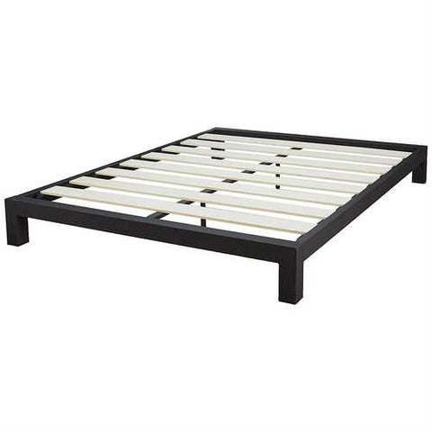 Image of Full Black Metal Platform Bed Frame with Wide Wood Slats