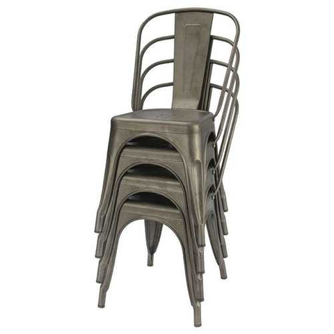 Image of Set of 4 - Stackable Modern Cafe Bistro Dining Side Chair in Gun Metal Finish