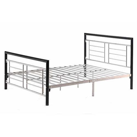 Image of Full size Metal Platform Bed Frame with Headboard and Footboard in Black Silver