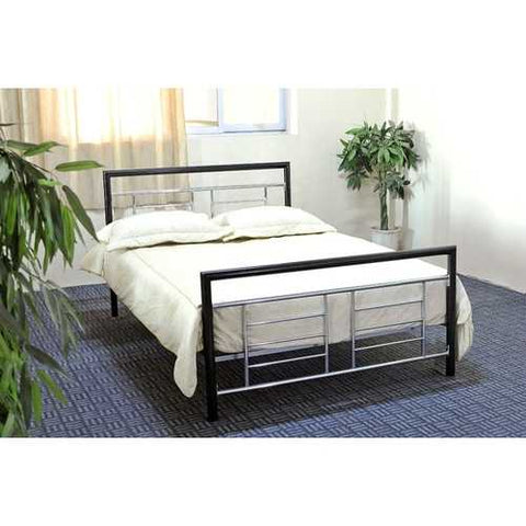 Image of Full size Metal Platform Bed Frame with Headboard and Footboard in Black Silver