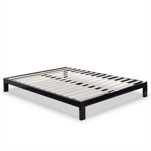 Full size Contemporary Black Metal Platform Bed with Wooden Mattress Support Slats