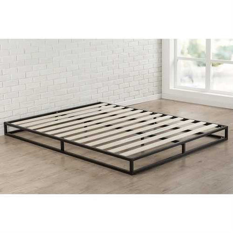 Image of Full size 6-inch Low Profile Metal Platform Bed Frame with Wooden Slats