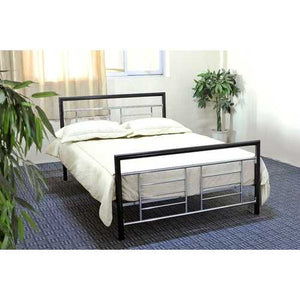 Full size Black Metal Platform Bed with Headboard and Footboard with Silver Accents